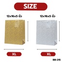 ถุงกระดาษ  UV แนวตั้ง  XL : 12x16x5 นิ้ว (แพ็ค 5 ใบ) ทอง/เงิน