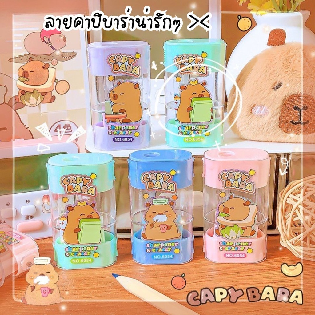 กบเหลาดินสอพร้อมยางลบ ลายคาปิบาร่า  24 PCS