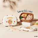 กล่องข้าว 3 ช่อง พร้อมช้อนส้อม ลาย Fast food