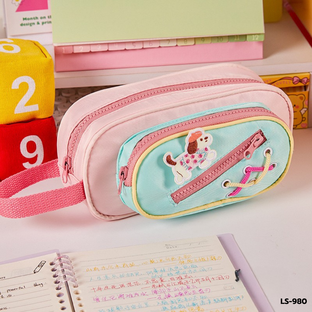 กระเป๋าดินสอเชือกถักสีหวาน 5.5x18.5x7 cm