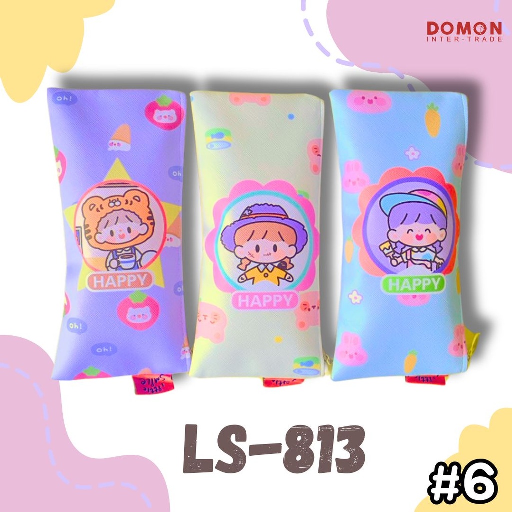 กระเป๋าดินสอเนื้อ PU คละลาย 22x10cm