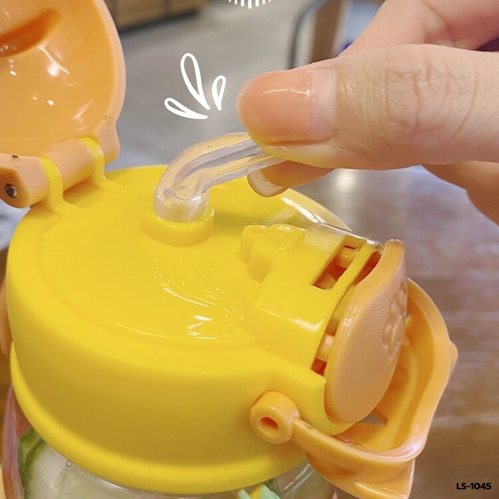 กระติกน้ำมีปลอก พร้อมสายคล้องคอ+สติกเกอร์ 600 ml