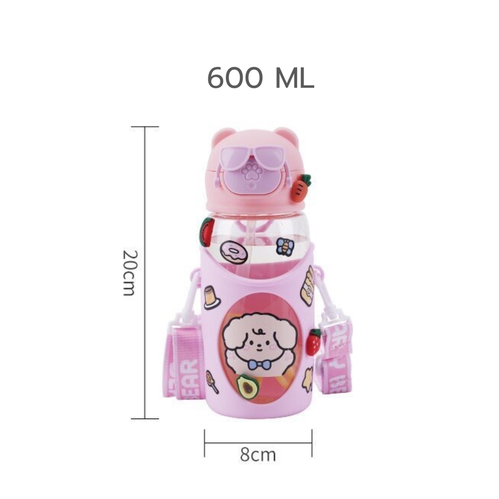 กระติกน้ำมีปลอก พร้อมสายคล้องคอ+สติกเกอร์ 600 ml