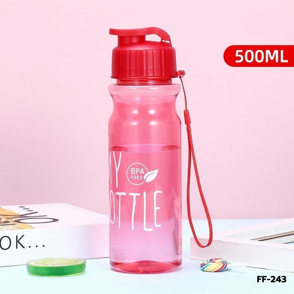 กระบอกน้ำพลาสติก + สายคล้องมือ 500 ml
