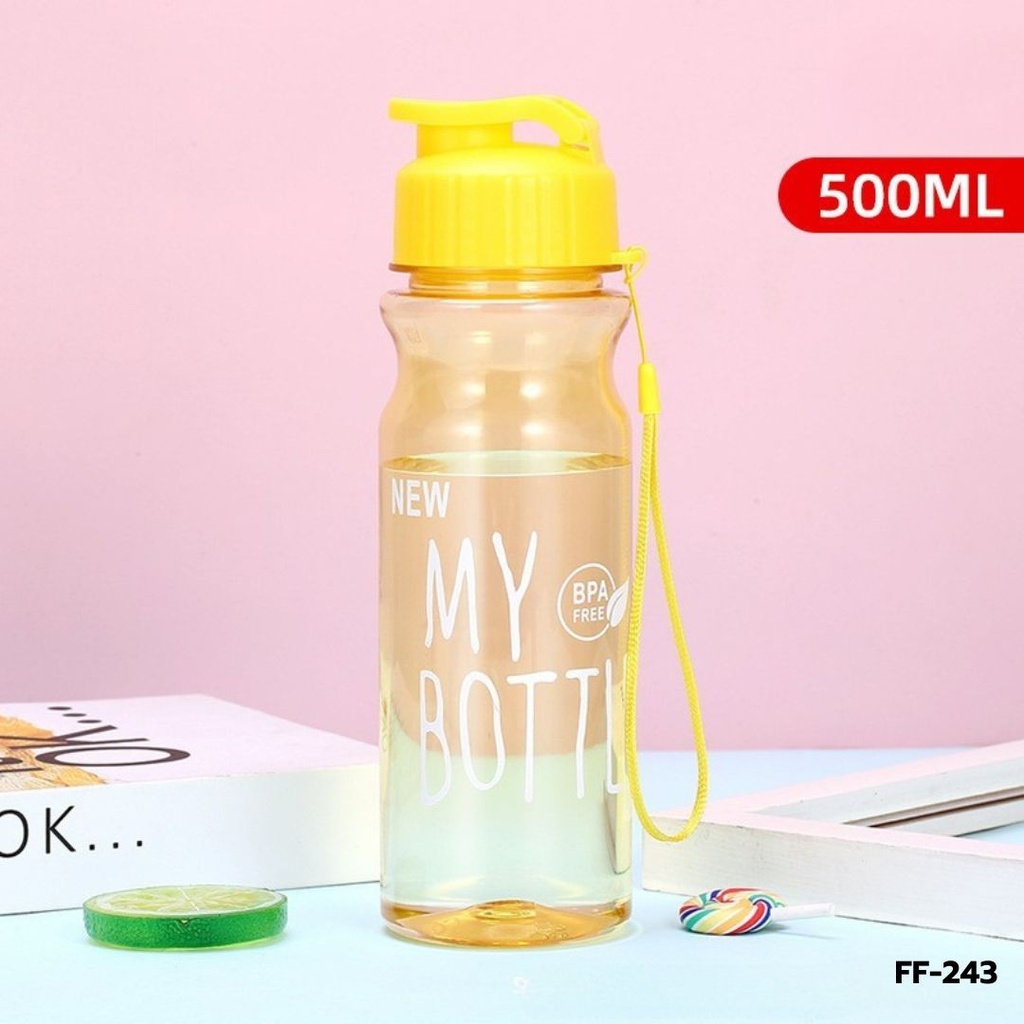 กระบอกน้ำพลาสติก + สายคล้องมือ 500 ml