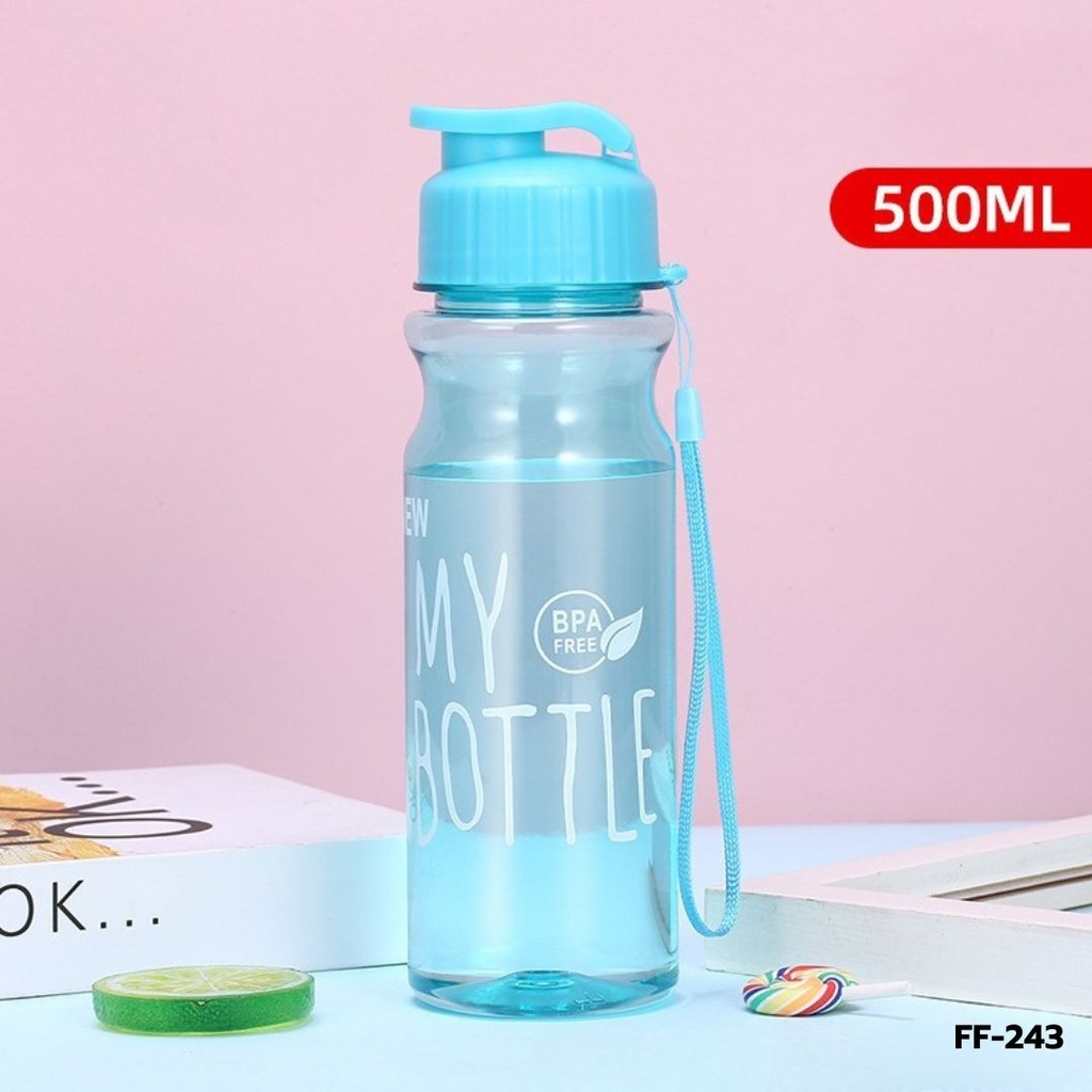 กระบอกน้ำพลาสติก + สายคล้องมือ 500 ml