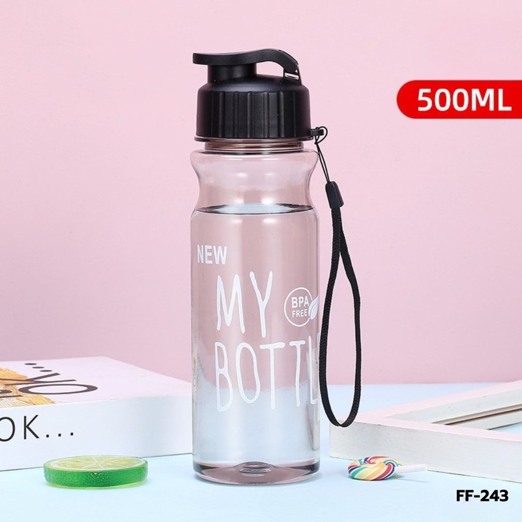 กระบอกน้ำพลาสติก + สายคล้องมือ 500 ml