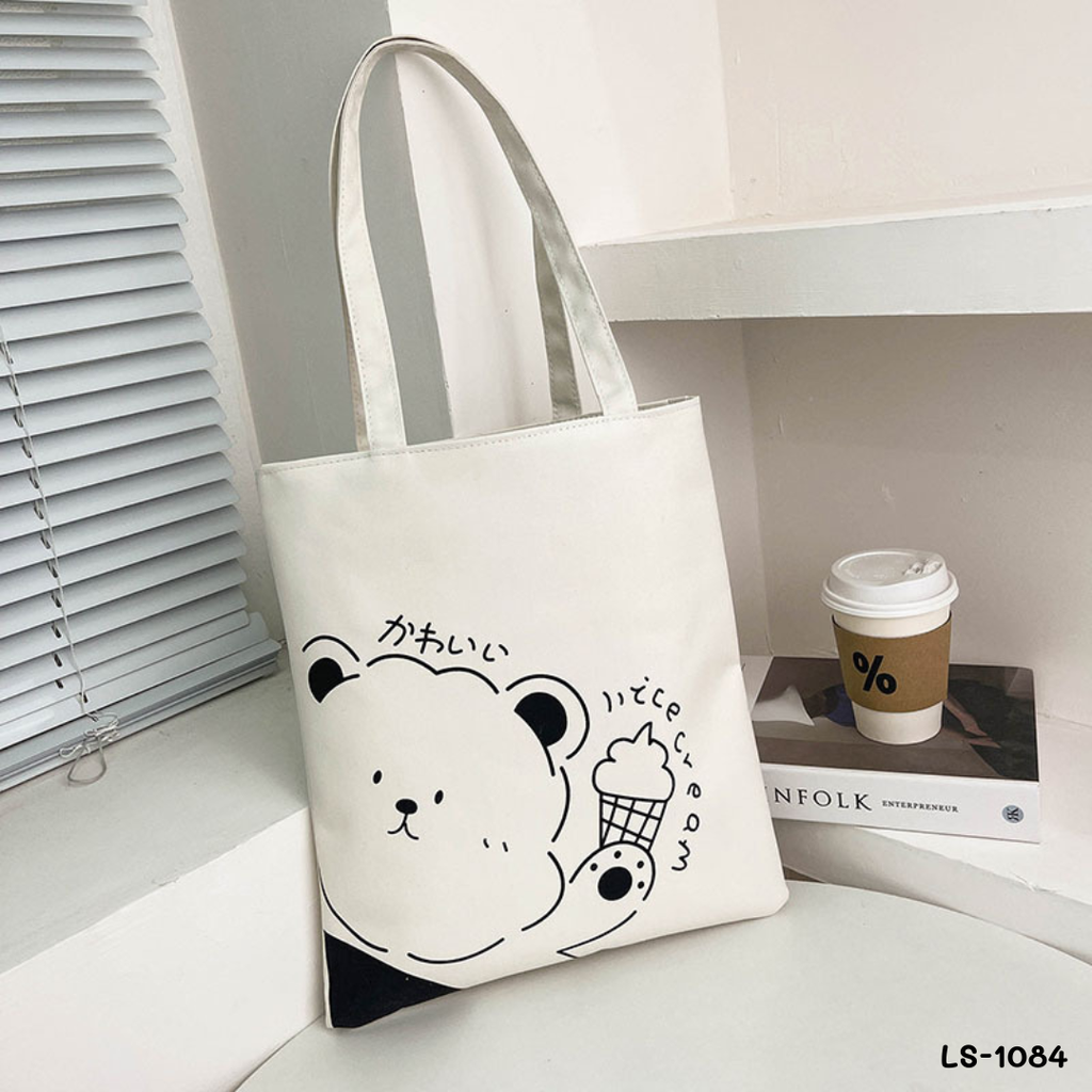 กระเป๋าผ้าแคนวาสคละลาย มีซิป : 34x39 cm  หูยาว 25 cm