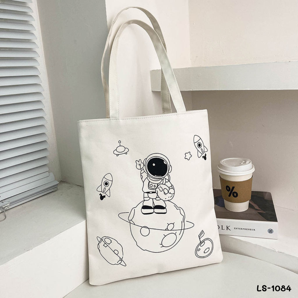 กระเป๋าผ้าแคนวาสคละลาย มีซิป : 34x39 cm  หูยาว 25 cm