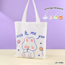 กระเป๋าผ้าพิมพ์ลาย 33x36 cm : หูยาว 22 cm คละลาย +พวงกุญแจน่ารัก