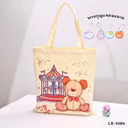 กระเป๋าผ้าพิมพ์ลาย 33x36 cm : หูยาว 22 cm คละลาย +พวงกุญแจน่ารัก