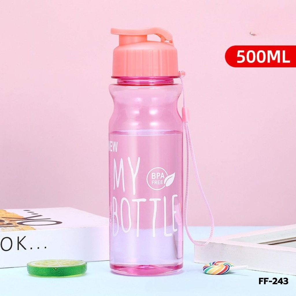 กระบอกน้ำพลาสติก + สายคล้องมือ 500 ml