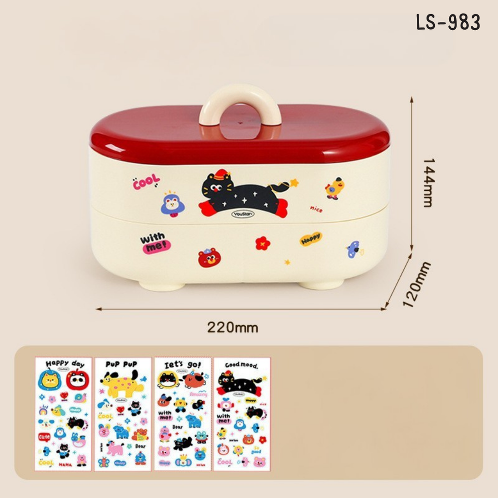 กล่องจัดระเบียบ2 ชั้น + สติกเกอร์  : 11.5x21.5x10 cm