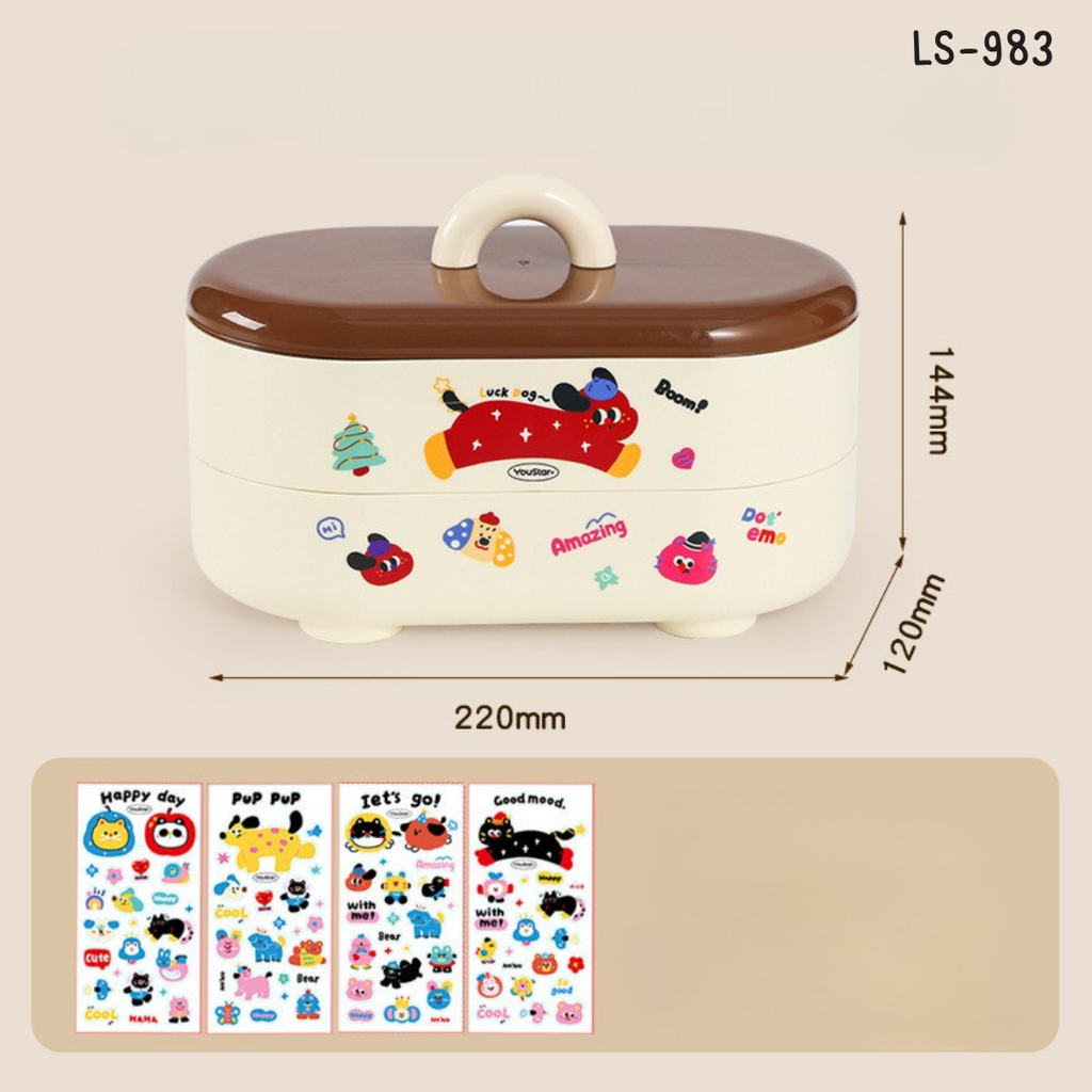 กล่องจัดระเบียบ2 ชั้น + สติกเกอร์  : 11.5x21.5x10 cm