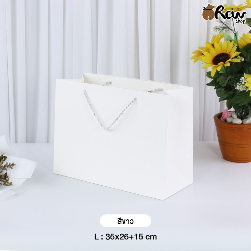 ถุงกระดาษพิมพ์ขอบ L = 35x26+15 cm (แพ็ค 5 ใบ)