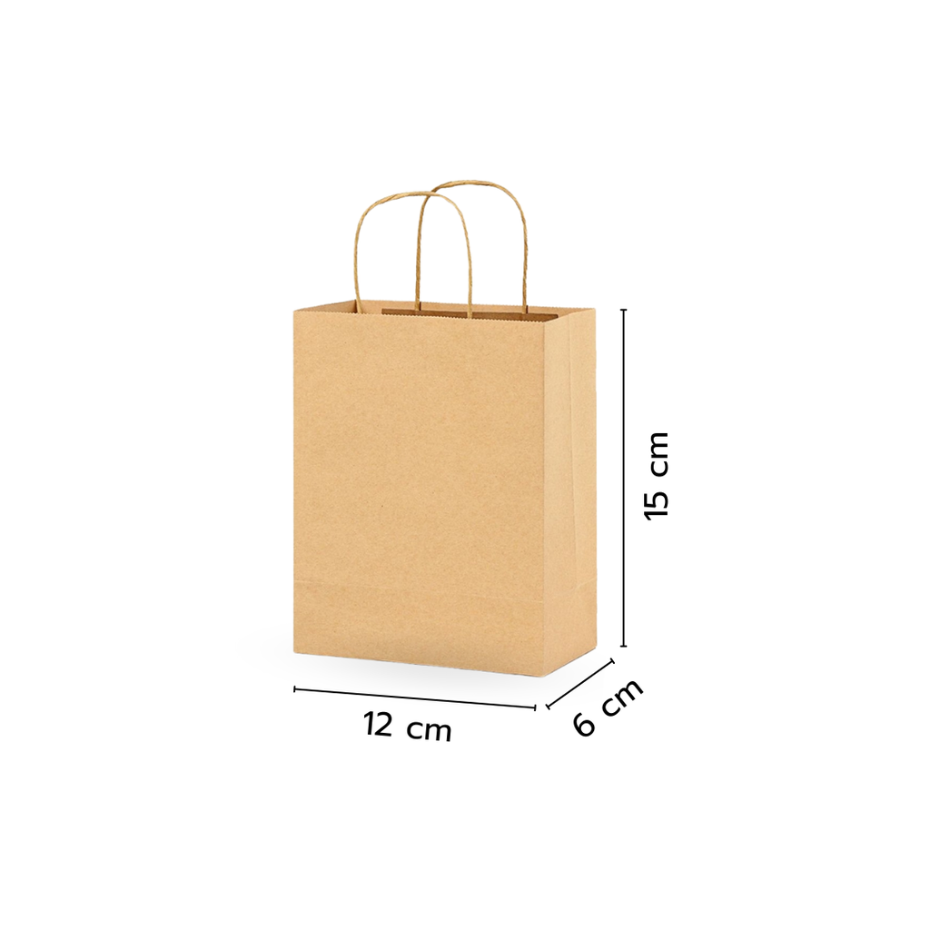 ถุงกระดาษน้ำตาล มีหูหิ้ว 120 gsm Size XXS (6*12*15cm.)