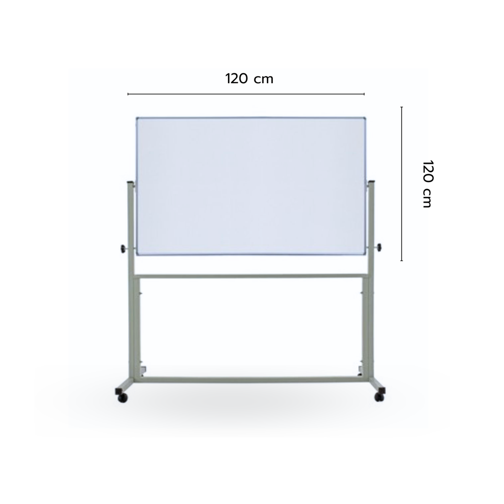 ไวท์บอร์ดธรรมดา สองหน้า  ขาตั้งมีล้อเลื่อน 120x120 cm