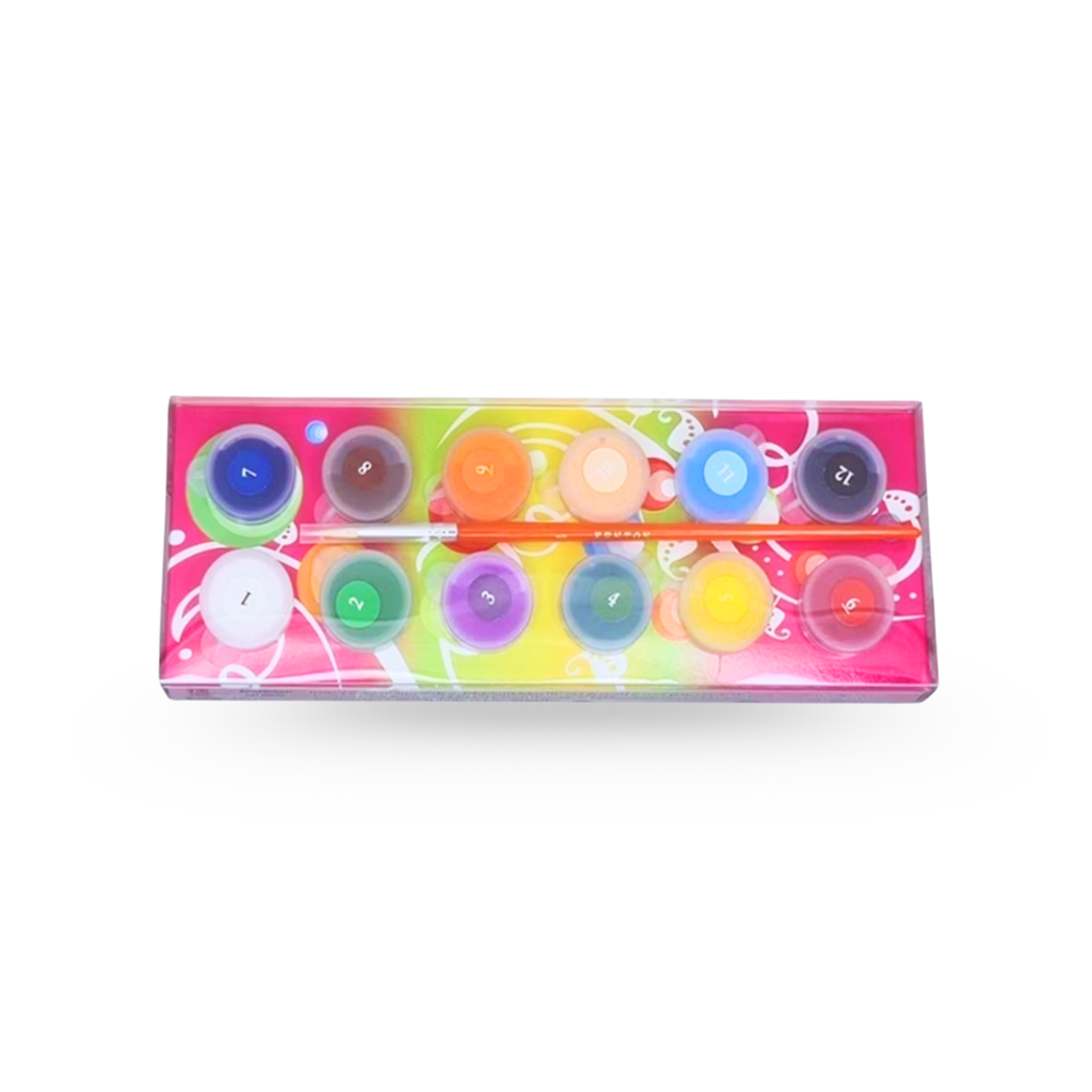 สีอะคิลิคขวดพลาสติก 8cc. รุ่น 12 สี แถมพู่กัน