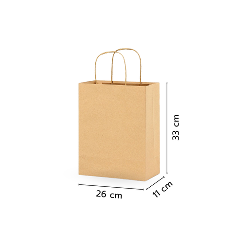 [FF-055.1] ถุงกระดาษสีน้ำตาล มีหูหิ้ว Size M (26x33x11cm.) (1*50)