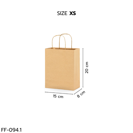 [FF-094.1] ถุงกระดาษสีน้ำตาล Size XS (8x15x20cm) (1*50)