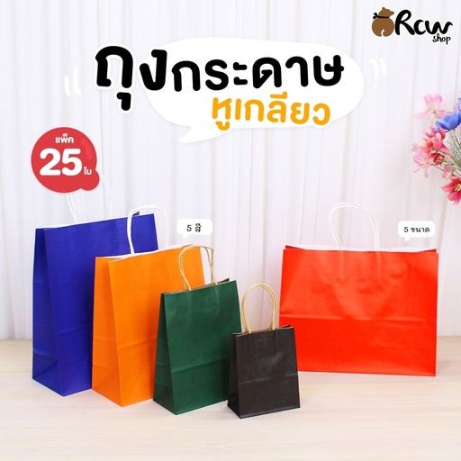 [BB-134] ถุงกระดาษหูเกลียวสีพื้น 16x22x8cm