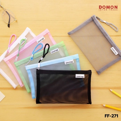 [FF-271] กระเป๋าดินสอตาข่าย สีพื้น 19.5x12cm