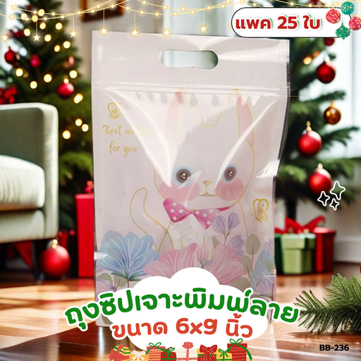 [BB-236] ถุงซิปเจาะพิมพ์ลาย 6x9 นิ้ว (1x25)