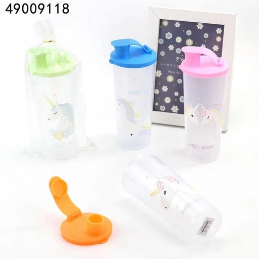 [SSL-050] แก้วน้ำพลาสติกมีฝาจุกเปิดดื่มได้ คละลาย 450 ml (1x12)