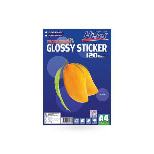 [PW-378] PJSG124-100 STICKER GLOSSY 120 GSM. (มะม่วง)  A4/100